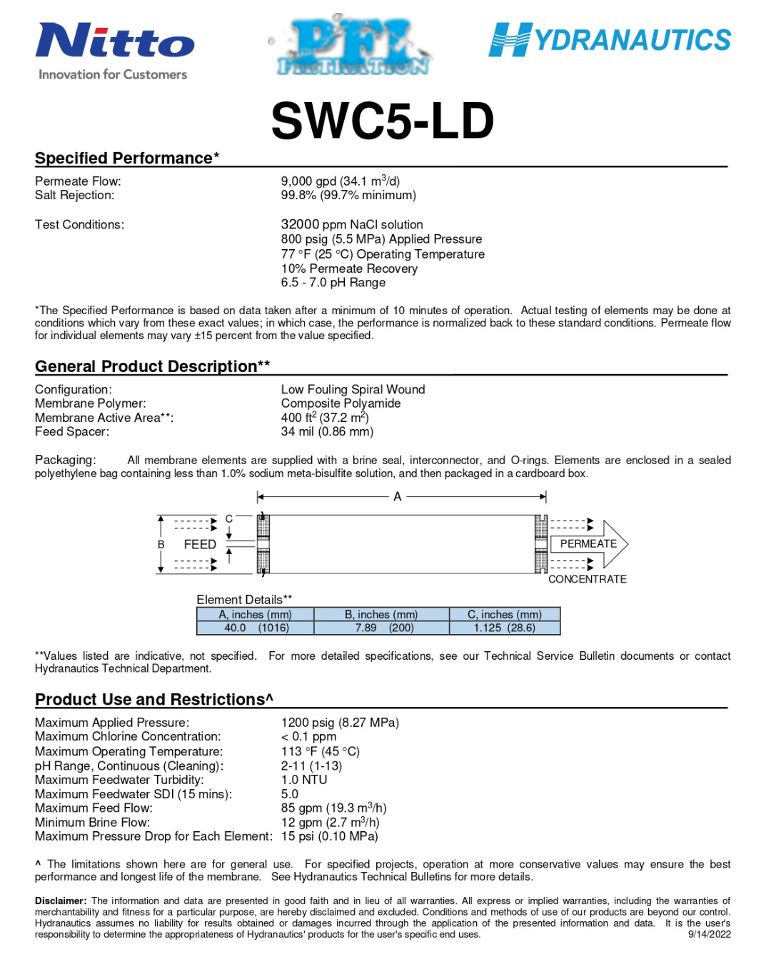 Hydranautics SWC5-LD Datasheet