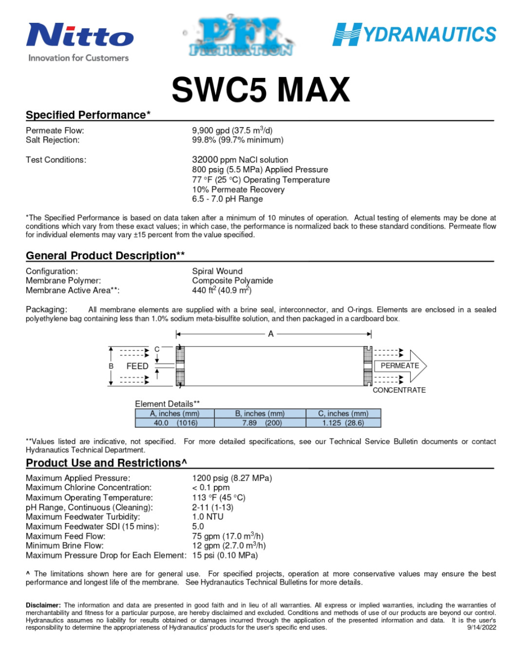 Hydranautics SWC5 MAX Datasheet